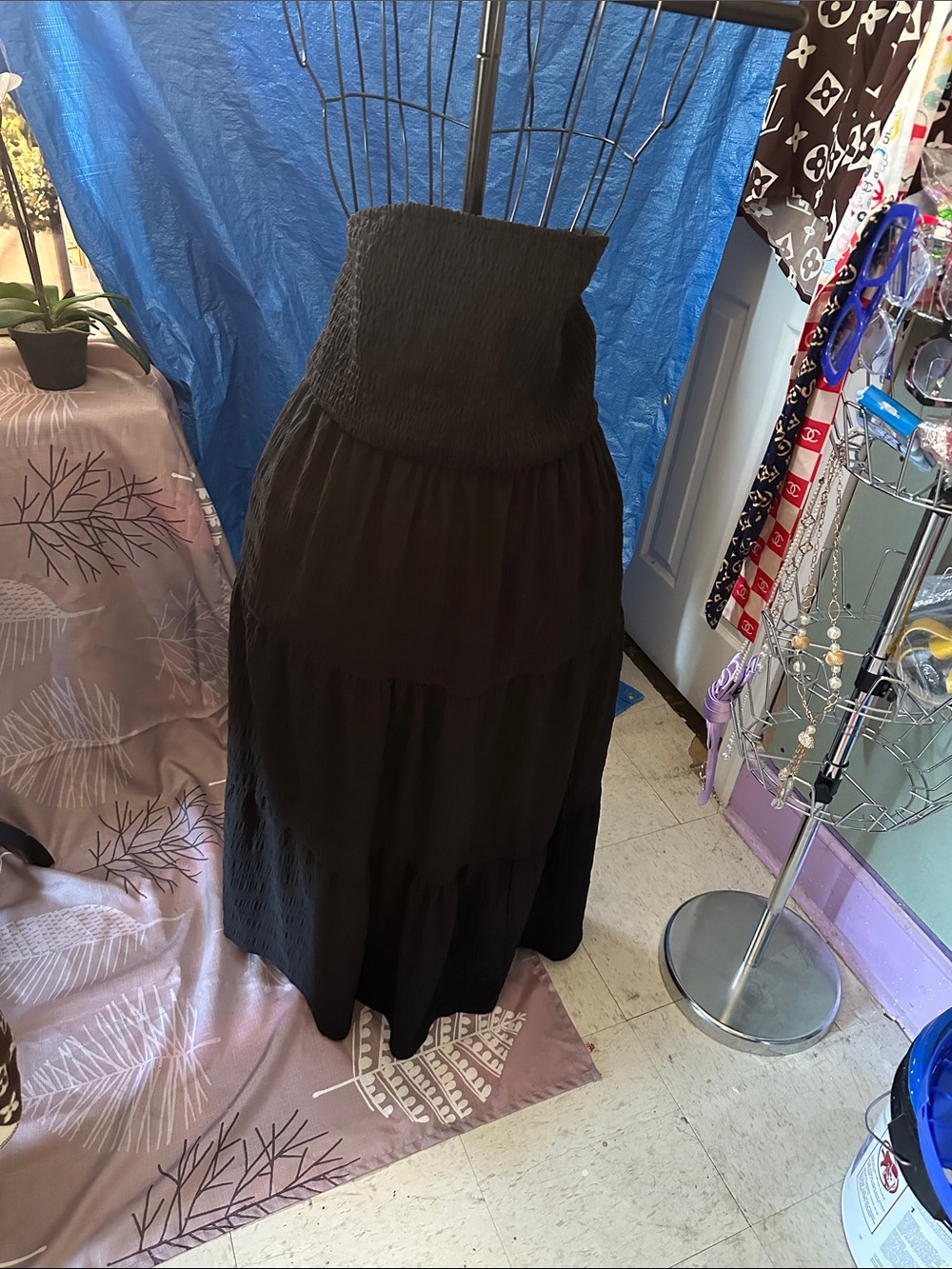 Black Smocked Maxi Skirt